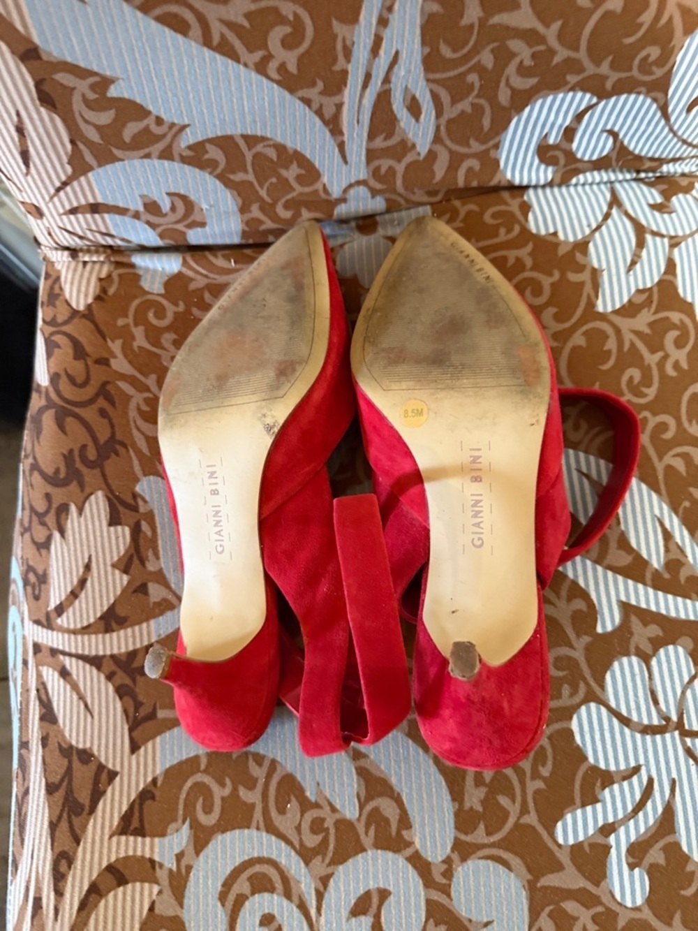 Gianni Bini Red Pointed-Toe Ankle-Strap Pumps - Picture 6 of 7